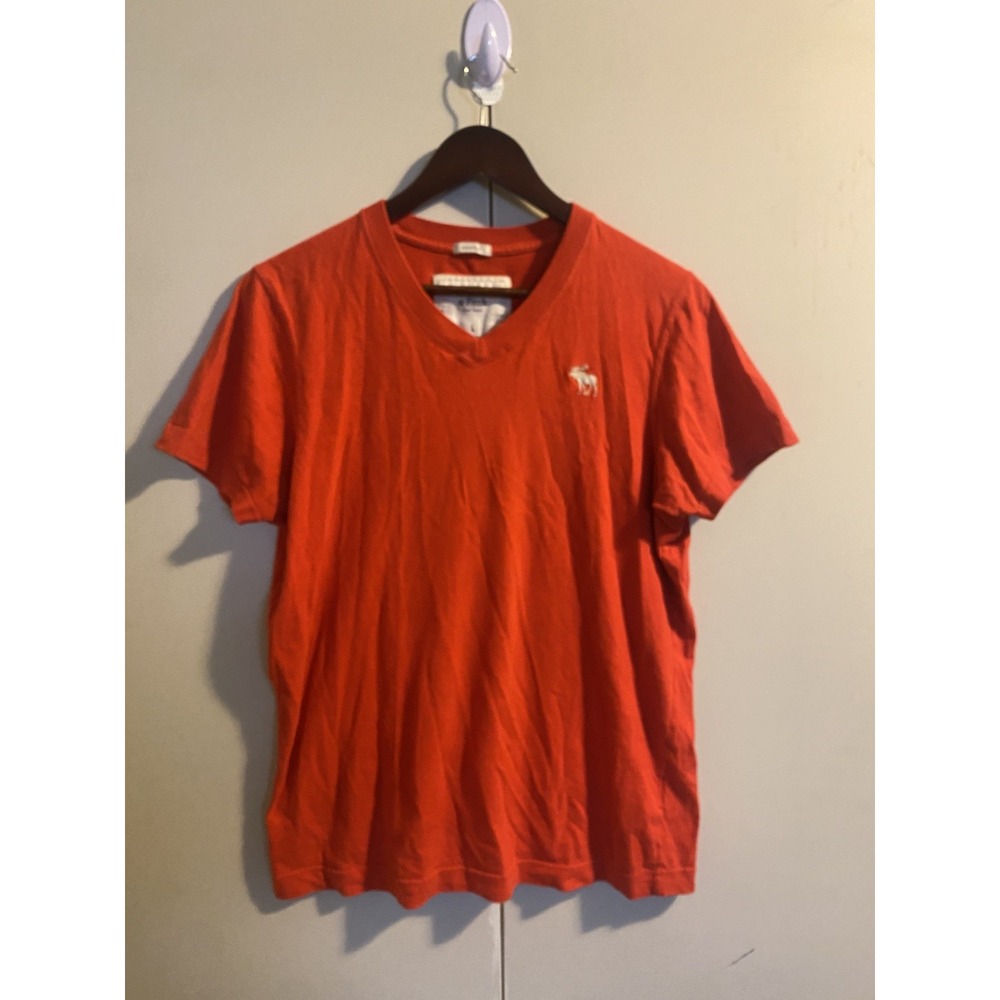 Abercrombie & Fitch T-Shirt Mens Large Orange Good V-Neck Muscle Fit Logo